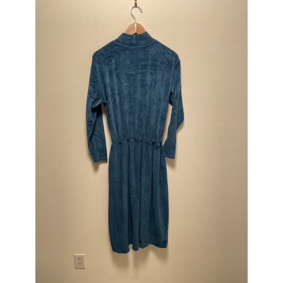 Vintage LL Bean Womens Dress Medium Blue Terry Velour Turtleneck Prairie 90s - Picture 5 of 9